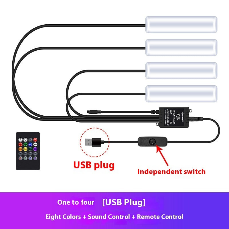 Car Atmosphere Light Car Interior No Modification Eight-color Atmosphere Light Car Foot Light